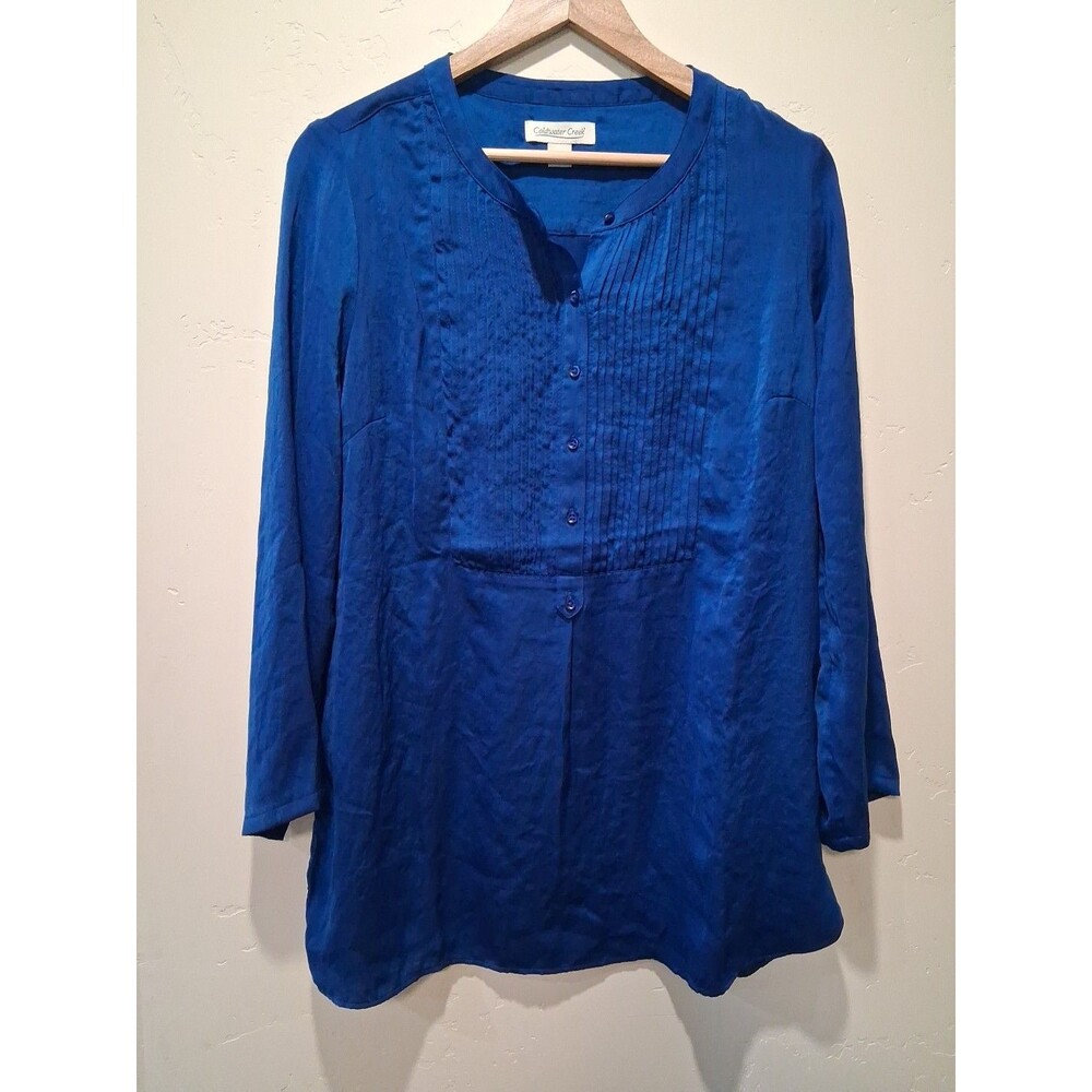 Coldwater Creek Women's Size S Royal Blue Pintuck Tunic Blouse Marine Nautical